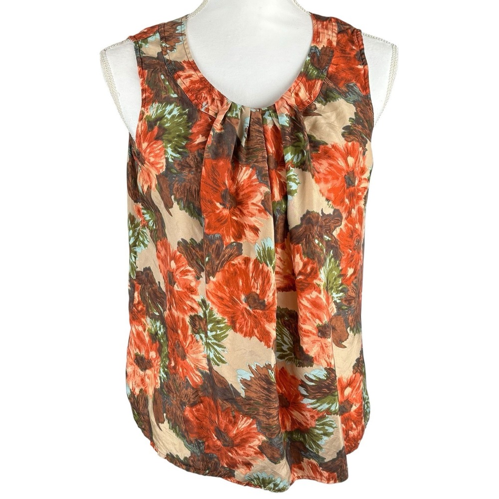 Talbots Womens Floral Career Tank Top Sleeveless Shirt Blouse Silk Size 6 Office